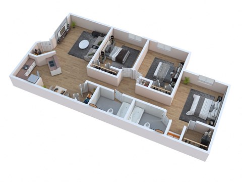 bedroom floor plan of a 2100 sq ft apartment